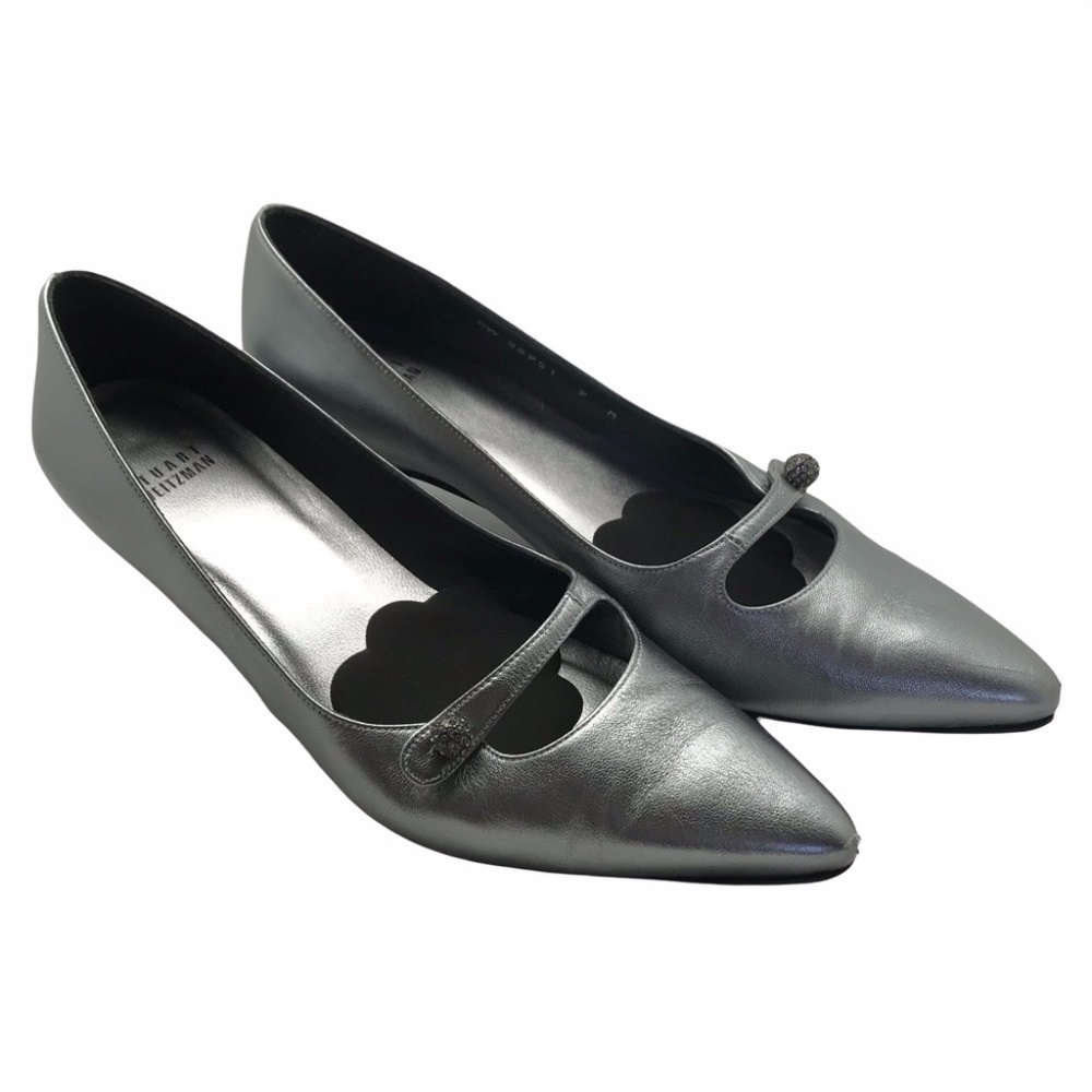 Stuart Weitzman Pewter & Rhinestone Low Pumps/Kitten Heels